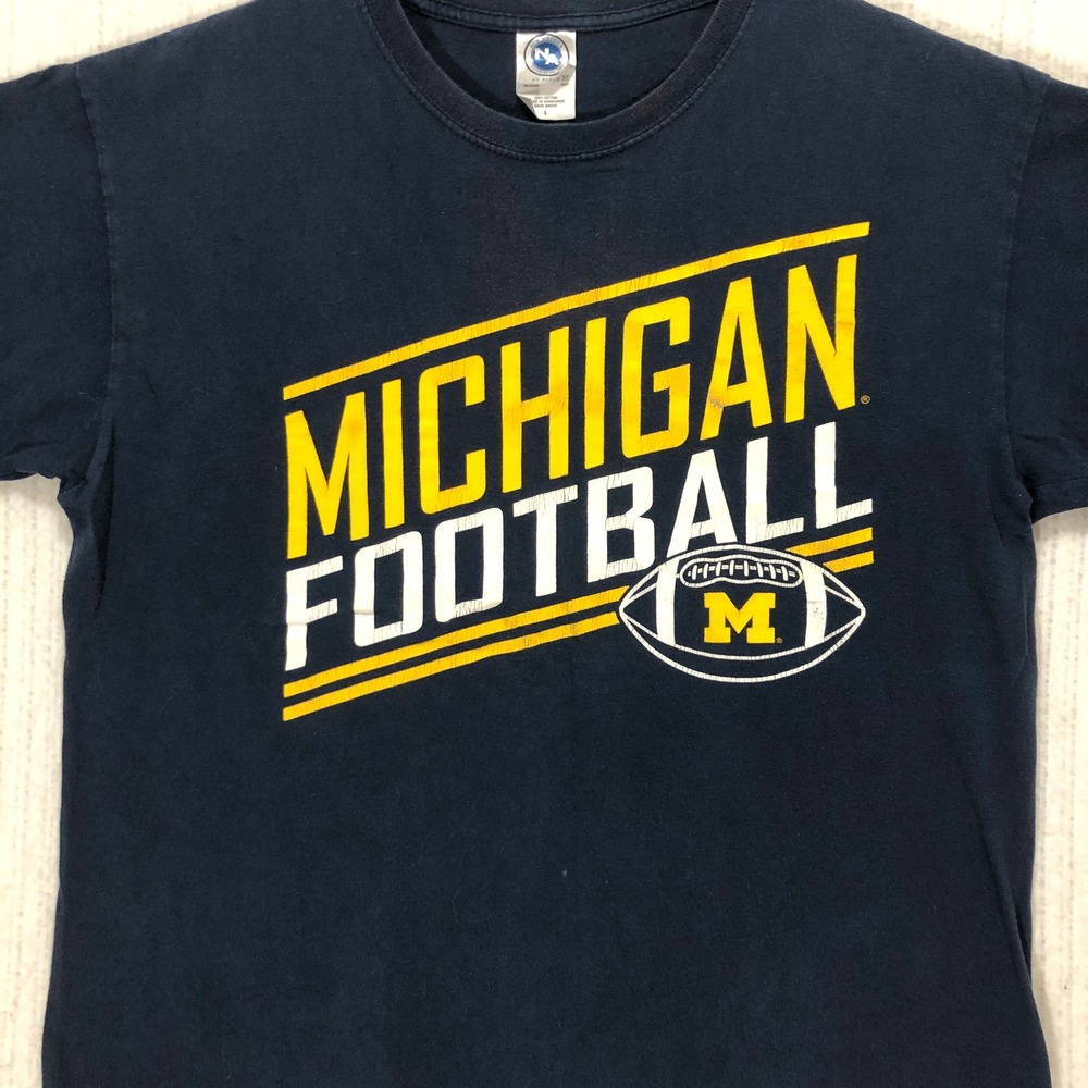 New Agenda Michigan Football T-Shirt Mens Large‎ Navy Blue Wolverines NCAA Tee